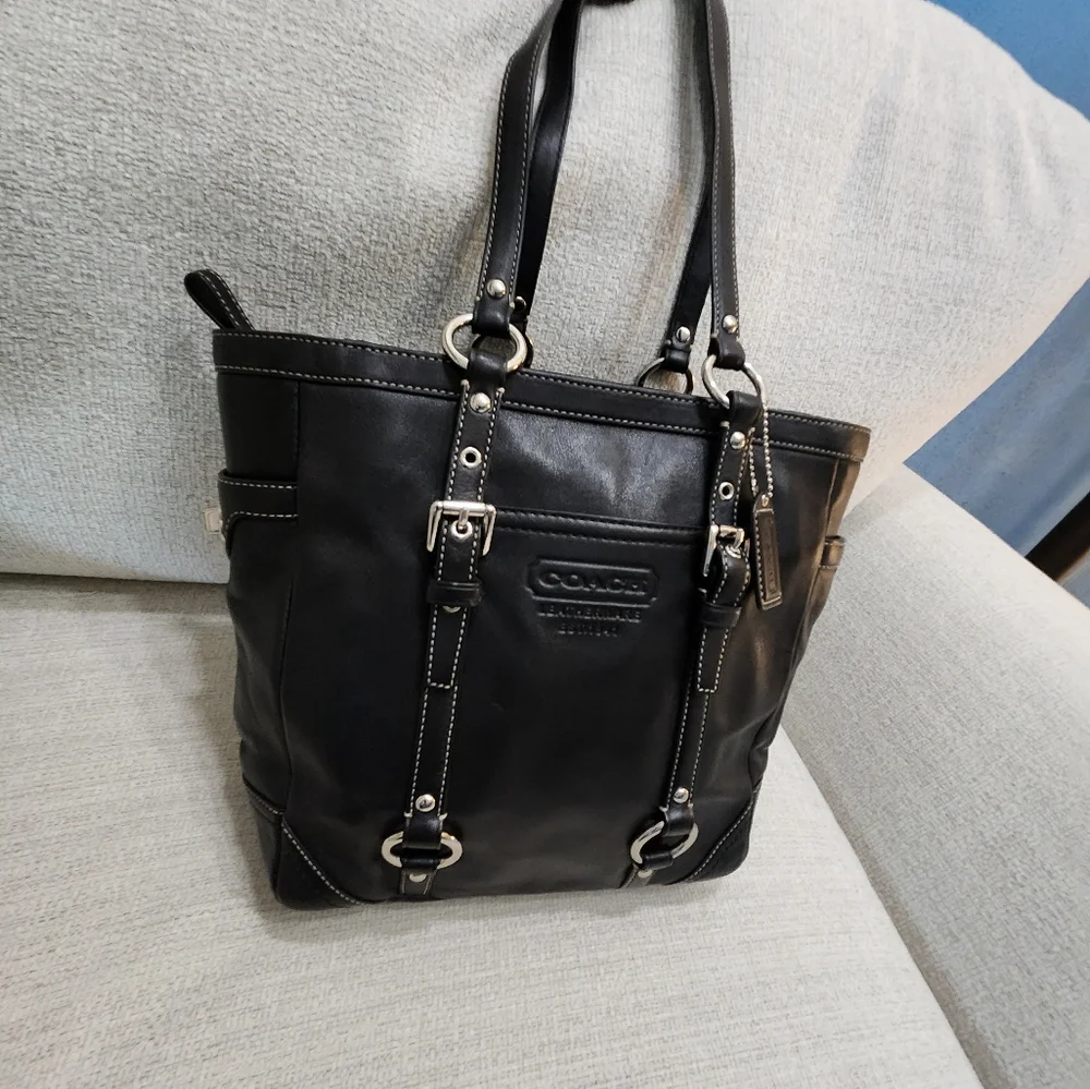 Euc Vintage Coach Gallery Y2K Black Leather Shoulder Bag Tote Purse c